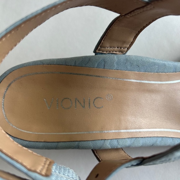 New Vionic Blue Manmade Leather Ankle Strap Heeled Sandals size 9 - Picture 9 of 16